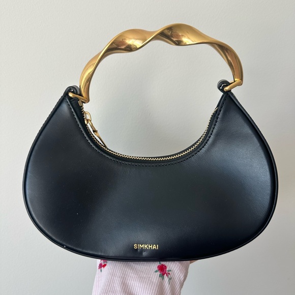Jonathan Simkhai Handbags - SIMKHAI Nixi Twist Handle Hobo Bag Black Leather Gold Hardware Dust Bag